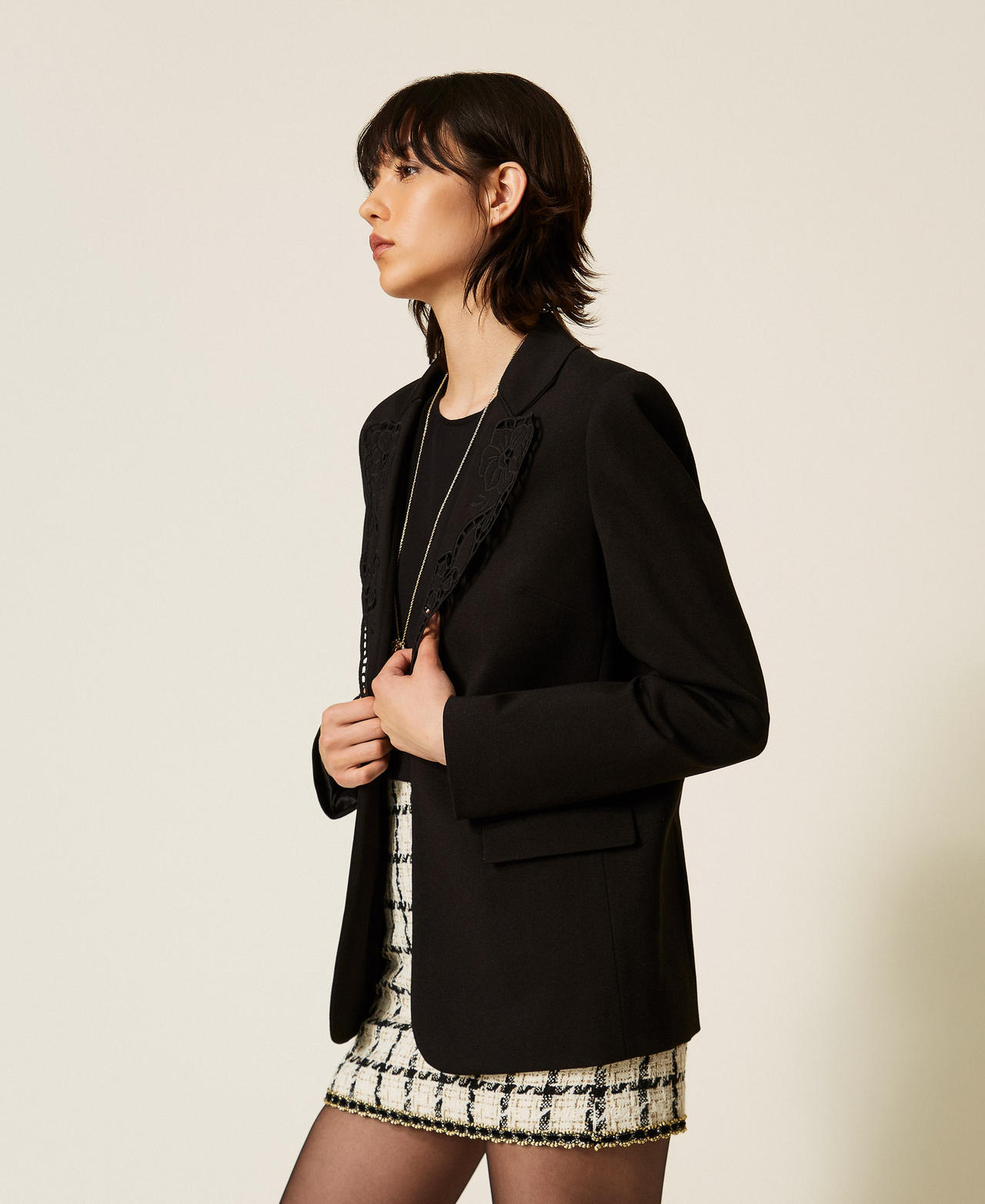 Blazer with broderie anglaise Black Woman 262TP2675_00006_02