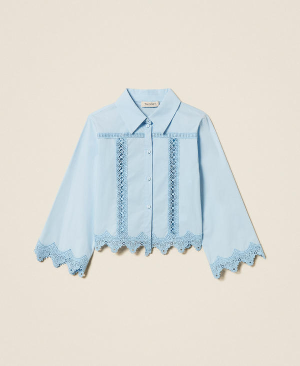 Poplin shirt with lace inlays