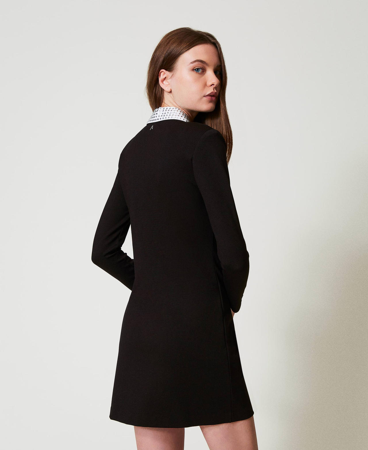 Short dress with collar and rhinestones Black Woman 251AP2531_00006_02