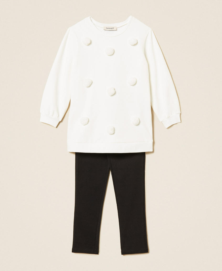 Maxi-Babysweatshirt mit Kunstpelz-Pompons Zweifarbig Schneewei&szlig; / Schwarz M&auml;dchen 262GB2031_12865_S0