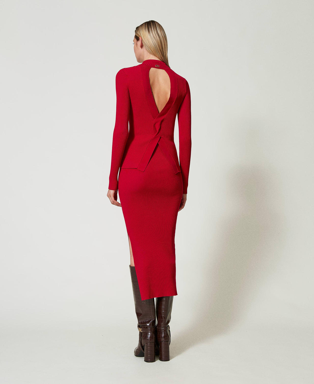 Ribbed knit midi skirt Venetian Red Woman 242TT3026_00740_03