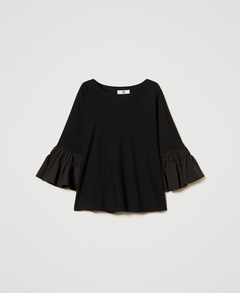 Cotton blend jumper with flounces Black Woman 251LL3UAA_00006_S0
