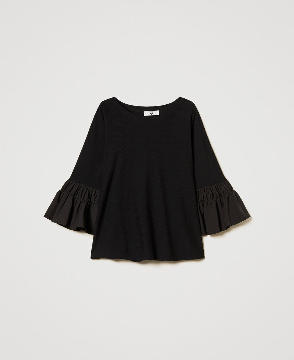 Cotton blend jumper with flounces Black Woman 251LL3UAA_00006_S0