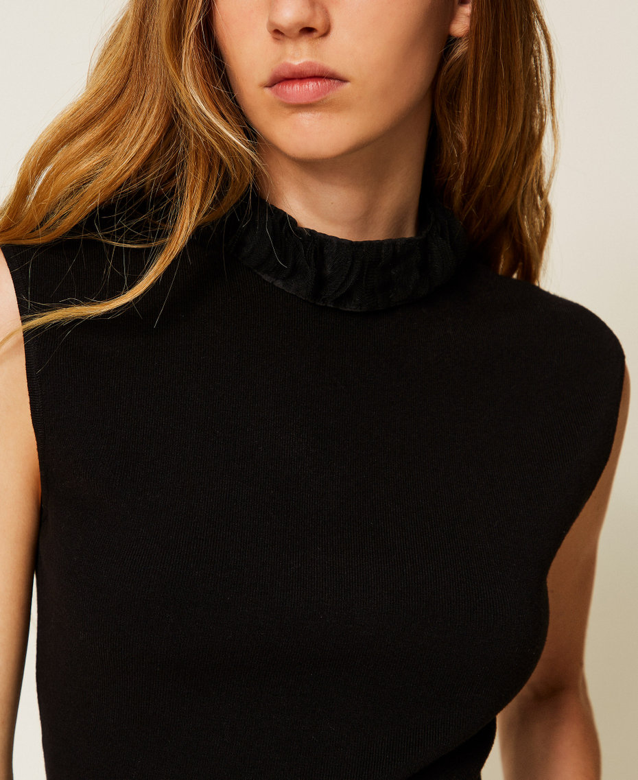 Oberteil aus Gestrick und Organza Schwarz Frau 252AP3011_00006_04