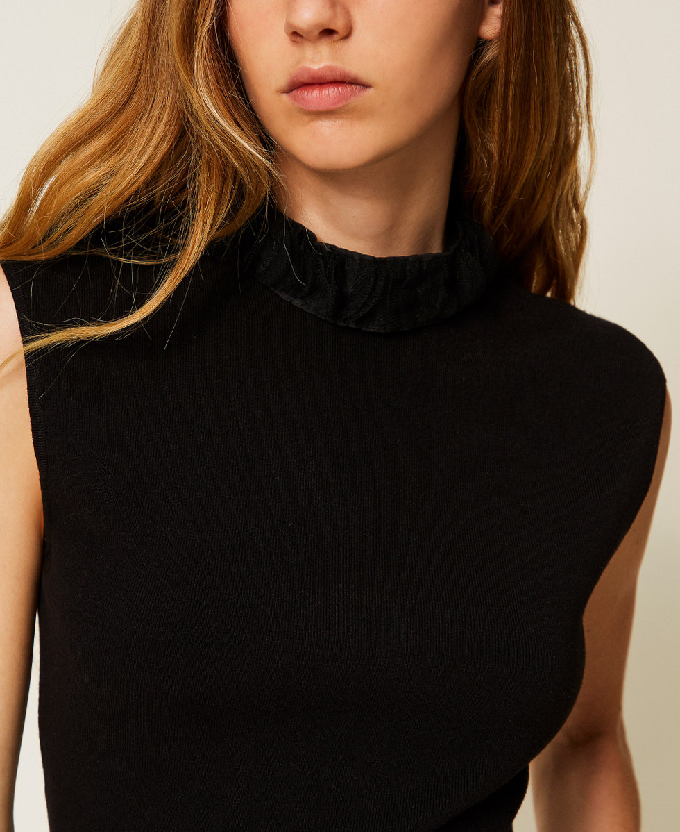 Top in maglia e organza Nero Donna 252AP3011_00006_04