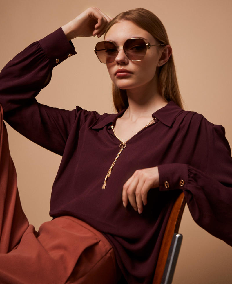 Blouse with gathering and Oval T chain “Wine tasting” Purple Woman 252TP2291_05609_PC