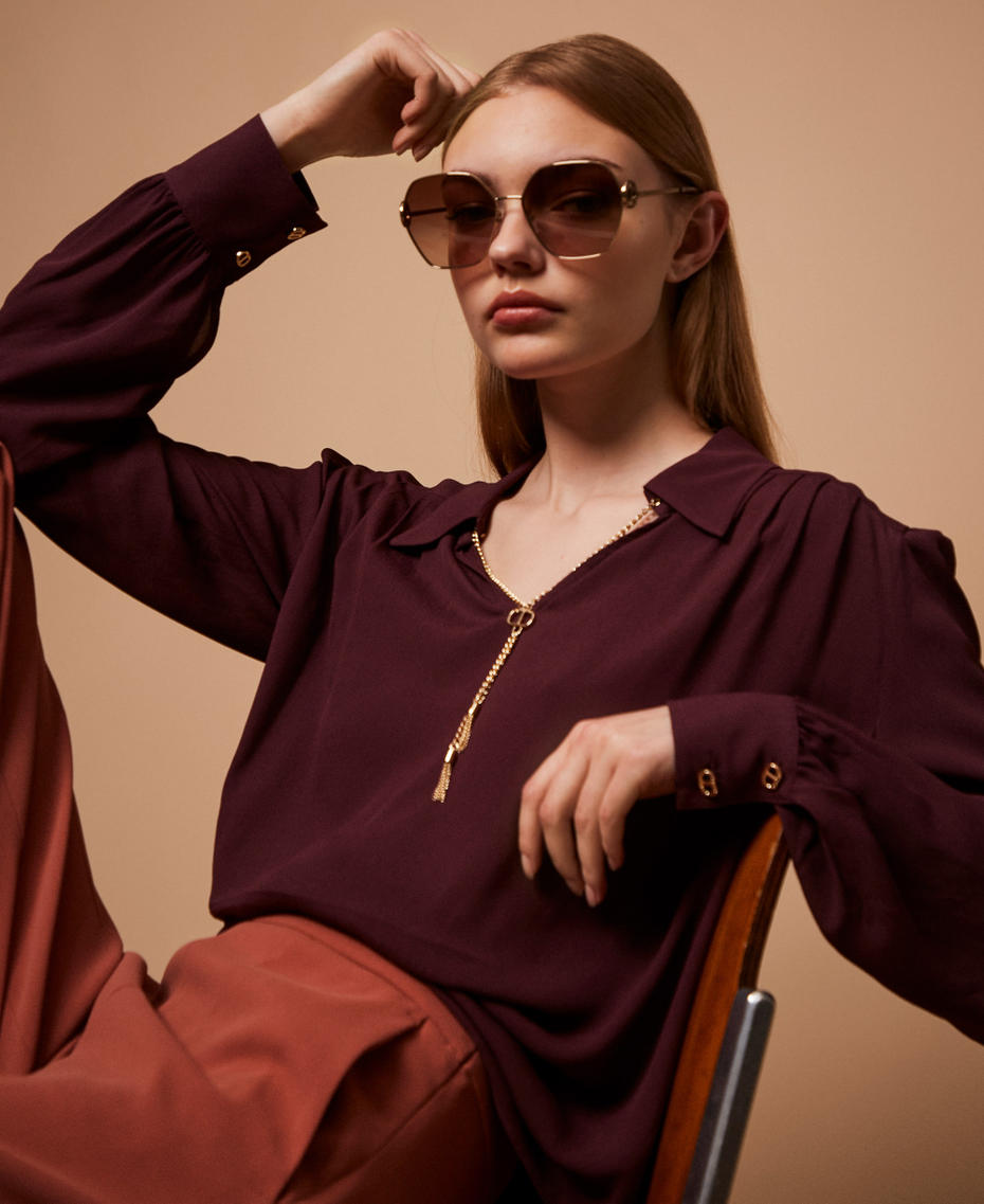 Blouse with gathering and Oval T chain “Wine tasting” Purple Woman 252TP2291_05609_PC