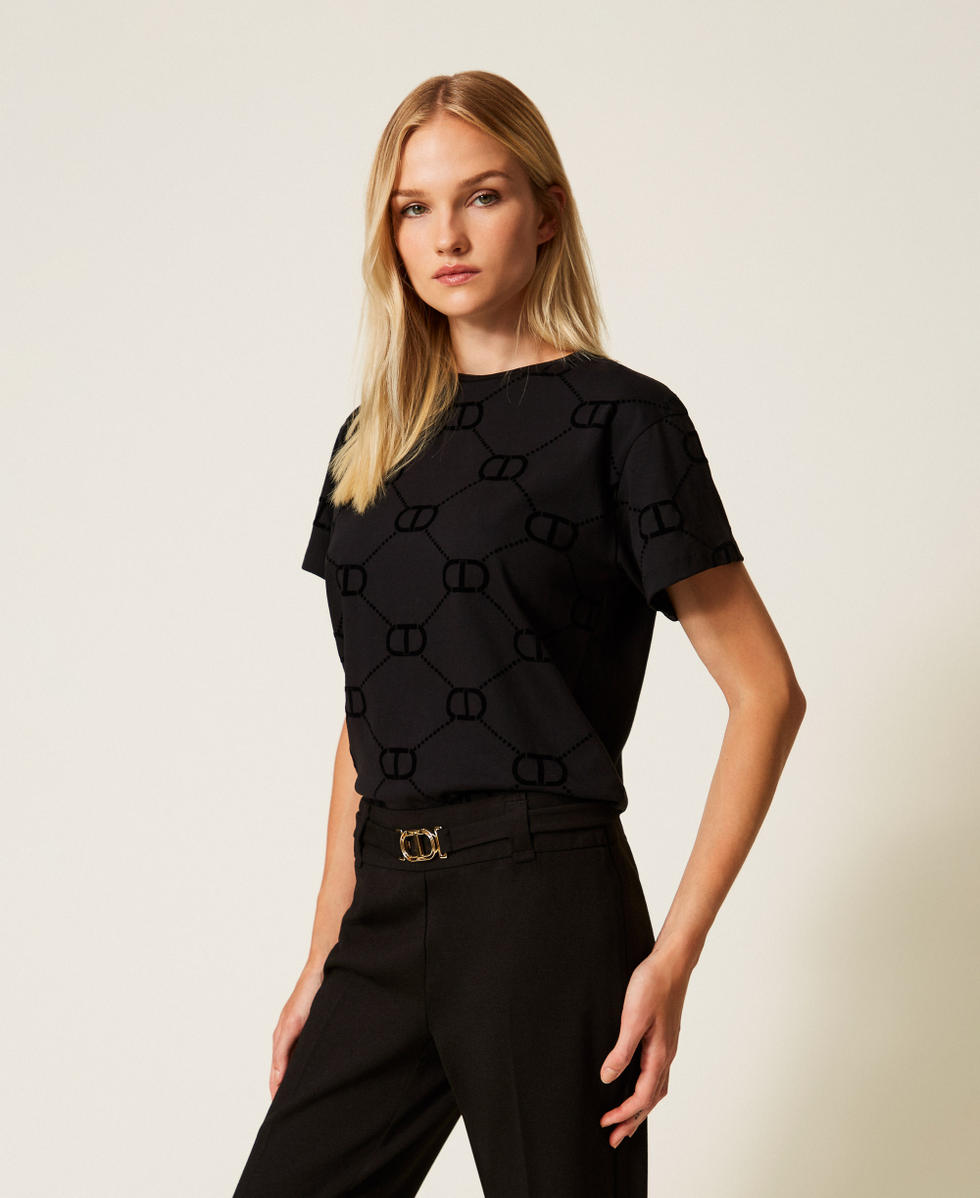 T-shirt with Oval T flock print Black Woman 252TP2055_00006_02