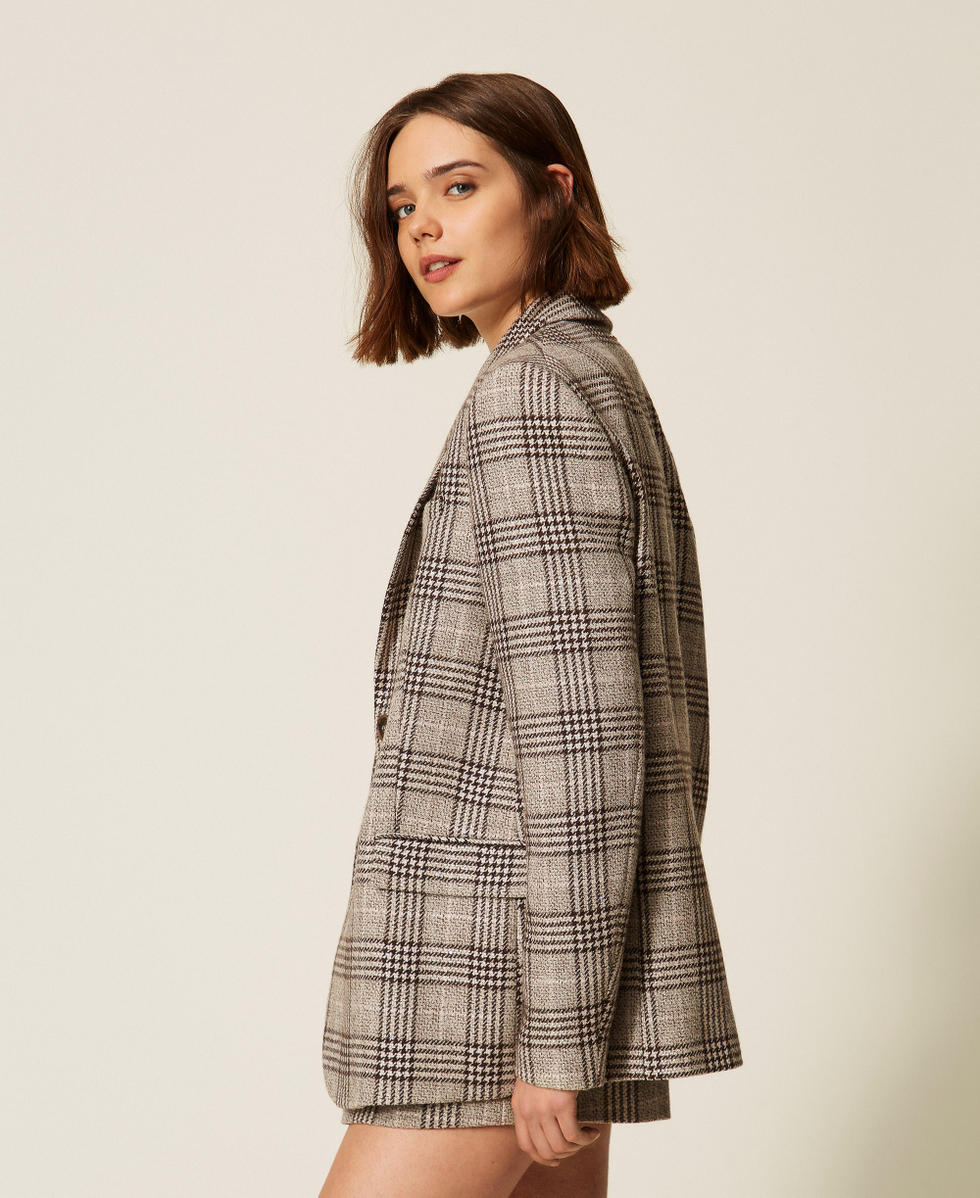 Chequered wool cloth blazer with sequins Coffee/Cold Beige Woman 262TP2742_13717_02