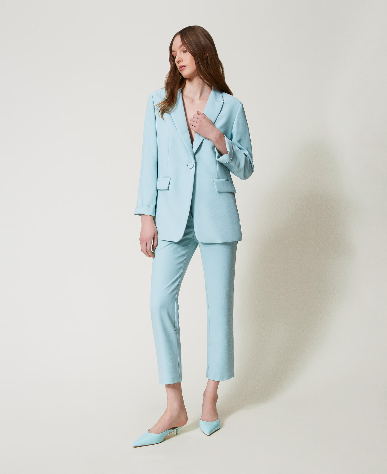 Cr&ecirc;pe piquet cigarette trousers Light Canal Blue Woman 251AP2338_12134_01