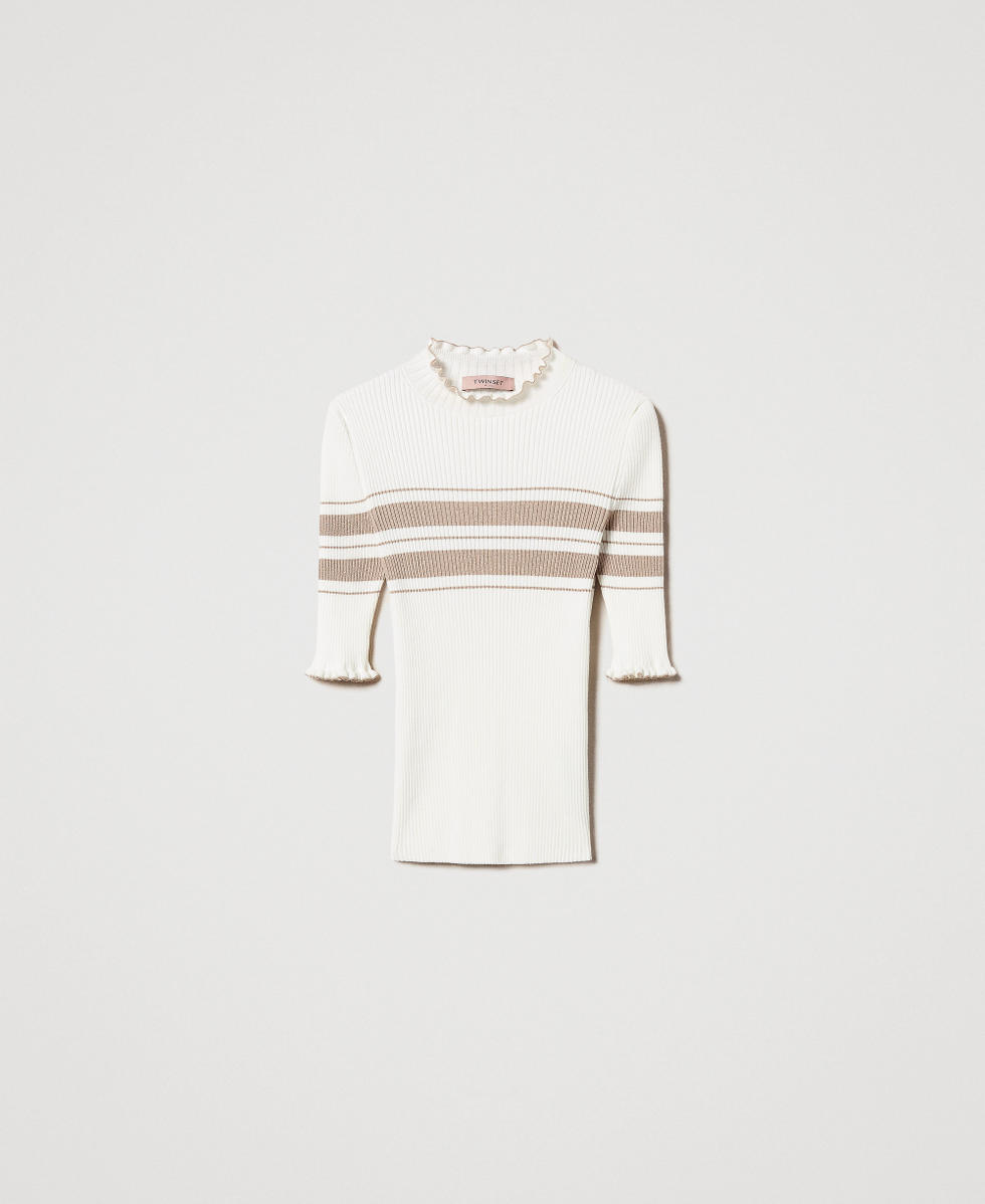 Rib knit turtleneck jumper with lurex stripes