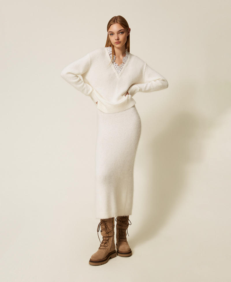 Angora blend knit midi skirt White Snow Woman 252TT3186_00282_02