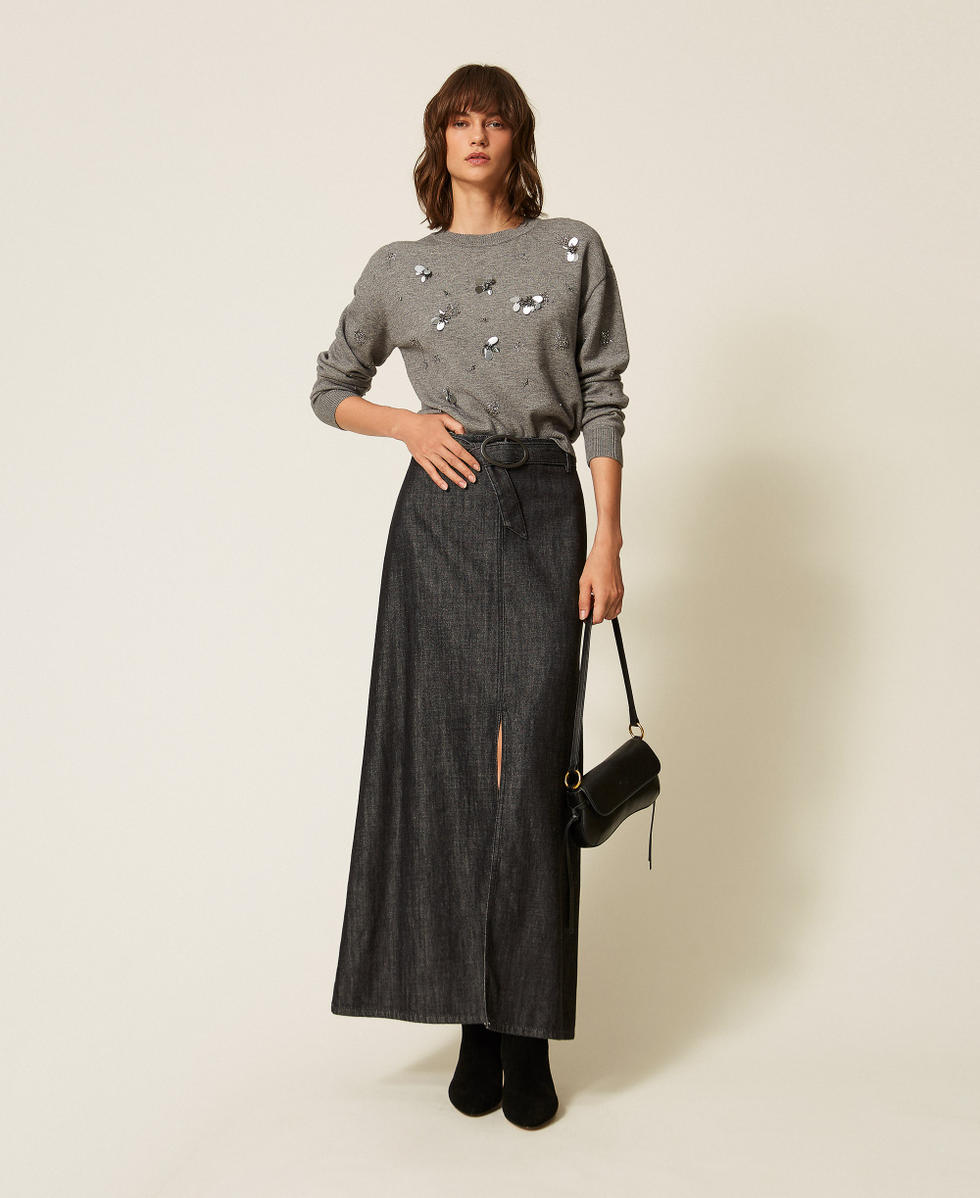 Crew neck jumper with embroidery  Mid Grey Melange Woman 262AP3181_12838_01
