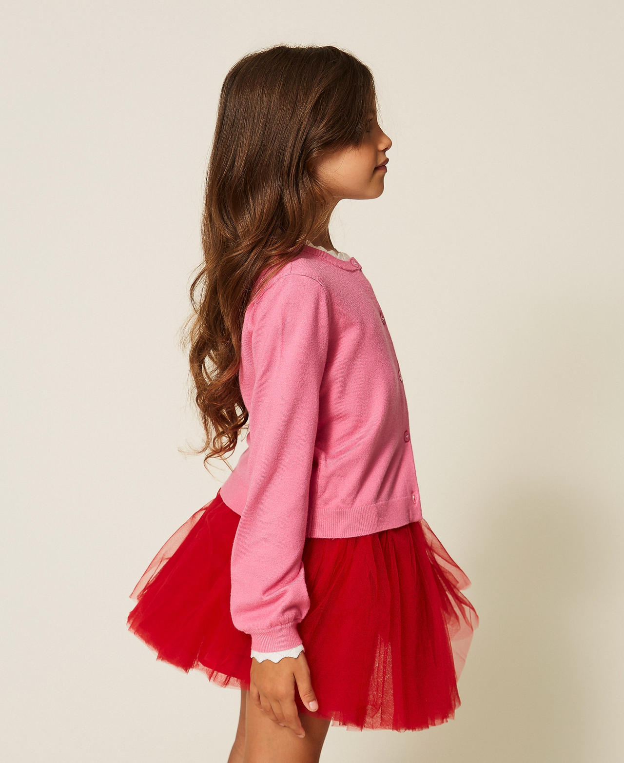 Cardigan baby con cuore e logo Bicolor Azalea Pink / Rosso "Magenta" Bambina 262GB3040_13795_02