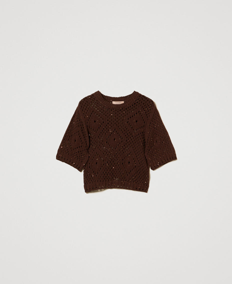 Mesh jumper with sequins Chocolate Sequins Woman 251TT3301_12479_S0