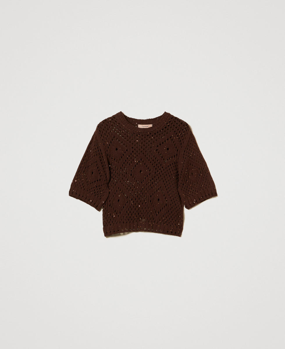 Jersey de rejilla con lentejuelas Chocolate Lentejuelas Mujer 251TT3301_12479_S0