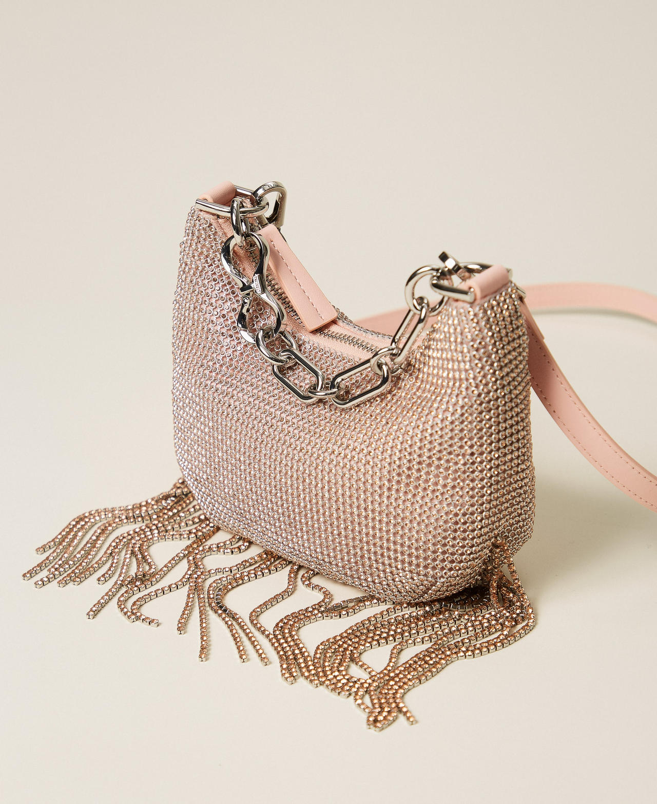 Bolso Mini Croissant de strass con flecos Rosa &laquo;Peach Pink&raquo; Mujer 261TB7360_11750_02