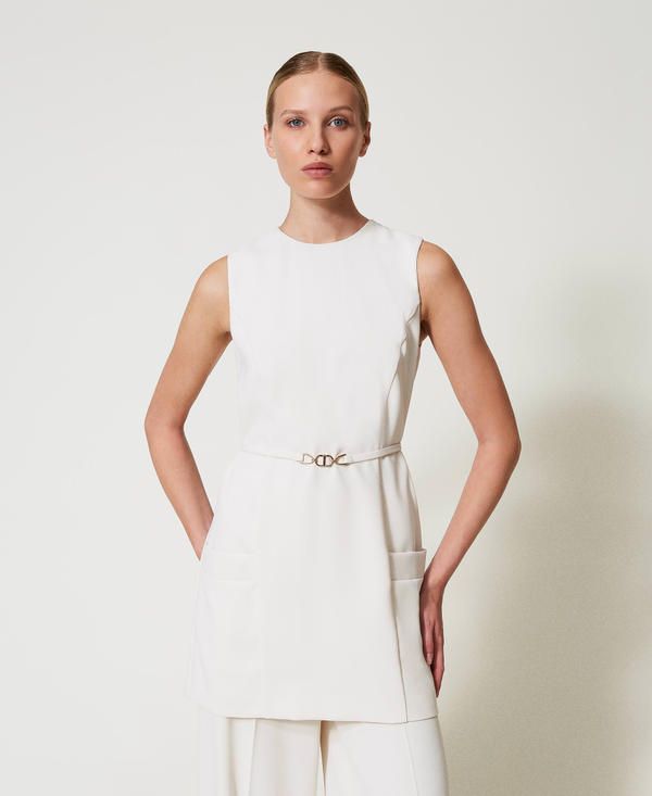 Fluid crêpe tunic with belt
