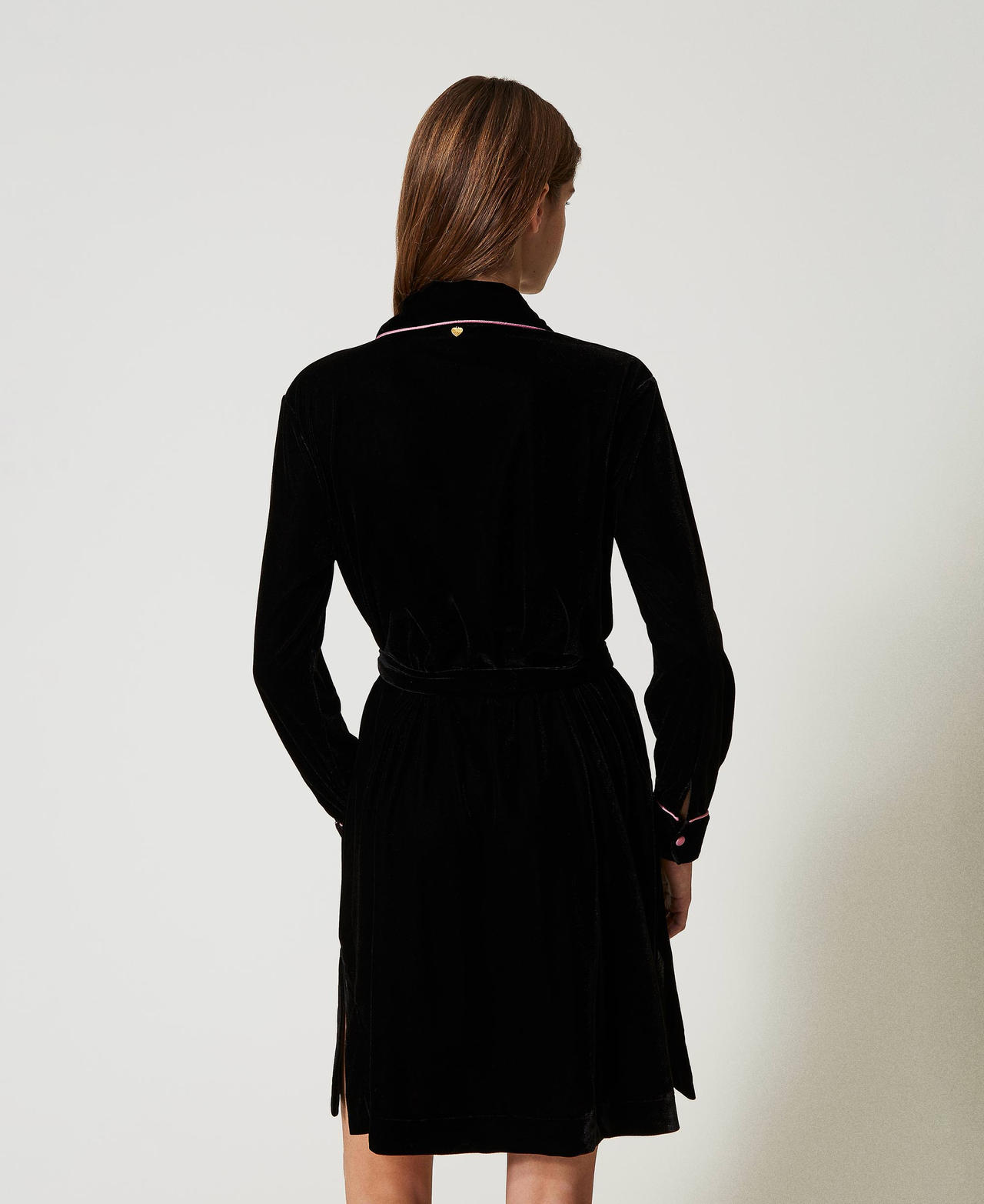 Velvet night gown with embroidery Black Woman 242LL2CEE_00006_03