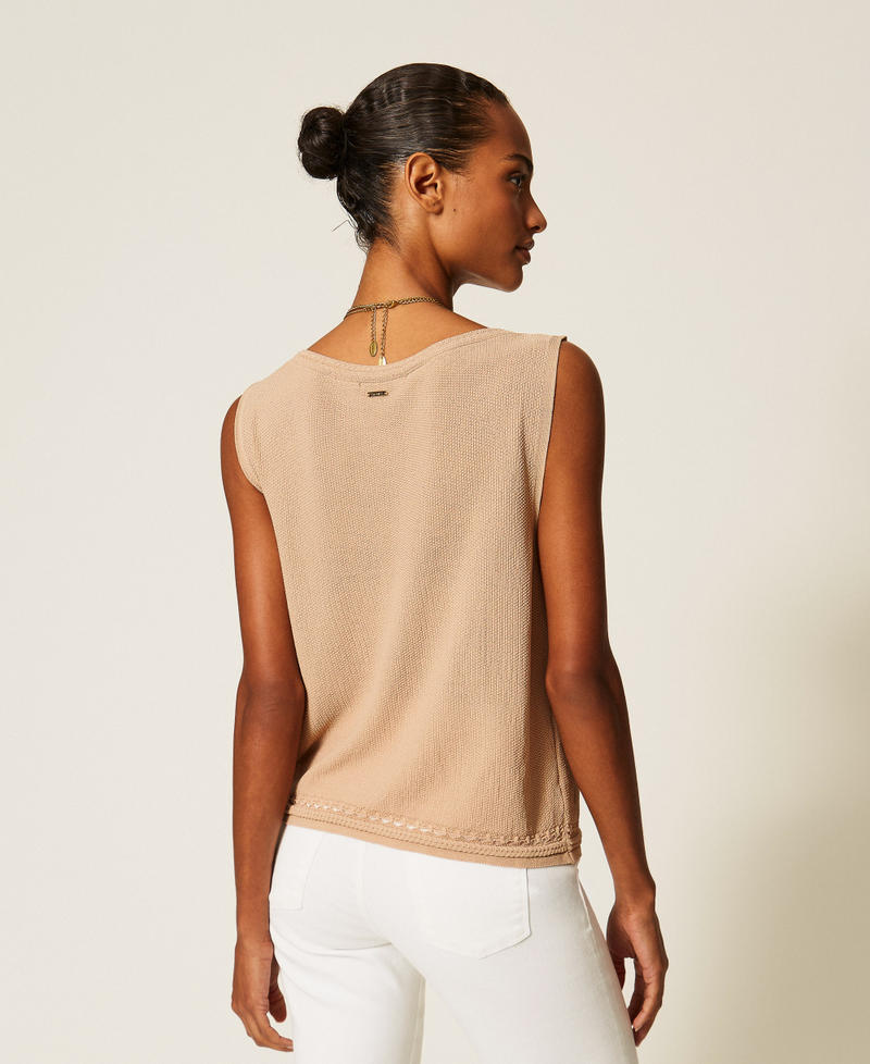 Knit top with fringes Nougat Beige Woman 262TP3Q20_00519_03