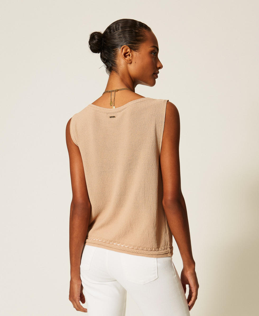 Stricktop mit Fransen Nougat Beige Frau 262TP3Q20_00519_03