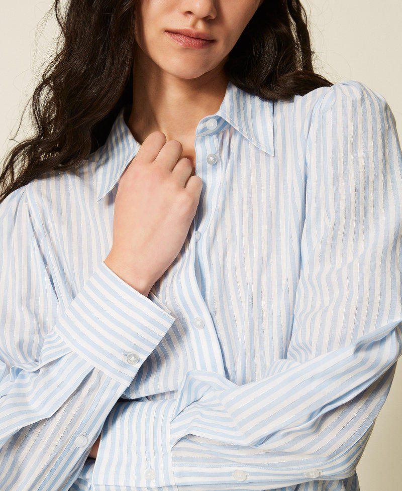 Camicia in popeline a righe Riga Giglio / Azzurro "Topazio" / Lurex Donna 261TE2081_13281_04