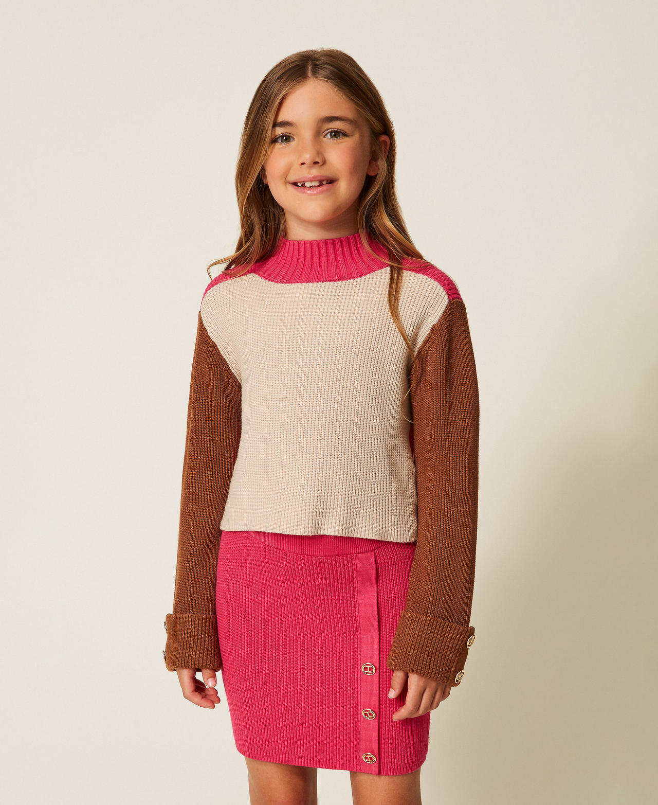 Minigonna in maglia con bottoni Oval T Candy Rose Bambina 252GJ3063_00338_01