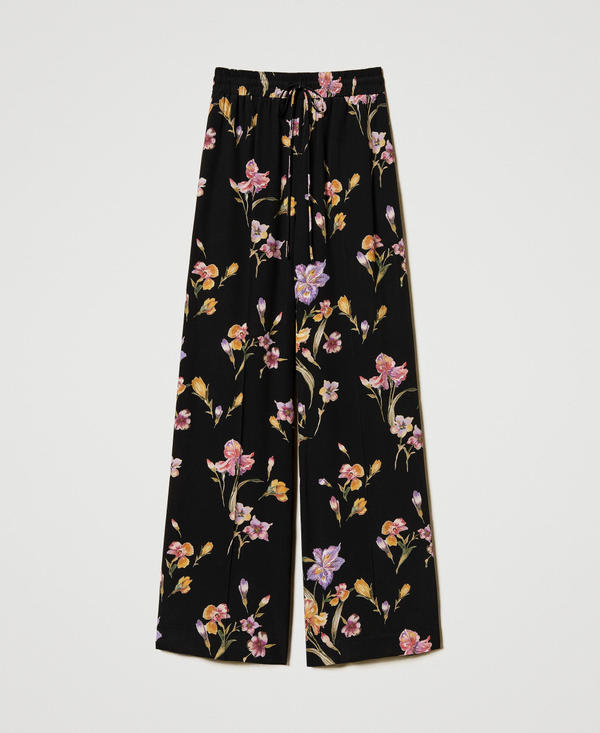 Pantalon en crêpe de Chine floral avec élastique