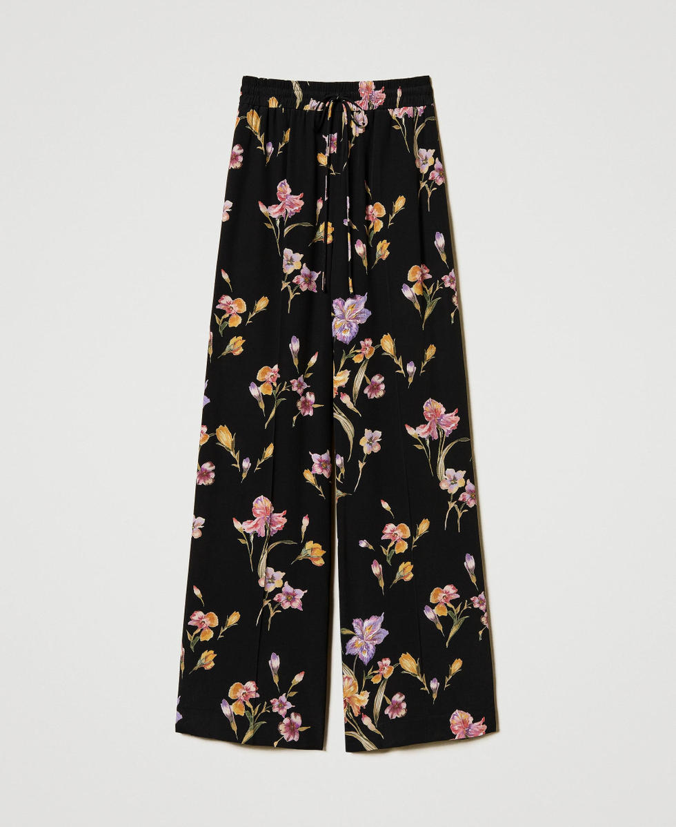 Pantalon en cr&ecirc;pe de Chine floral avec &eacute;lastique Imprim&eacute; Iris Multicolore/Black Femme 251TP2776_12328_S0