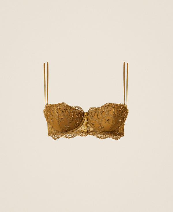 Soutien-gorge corbeille en tulle brod&eacute; avec n&oelig;uds