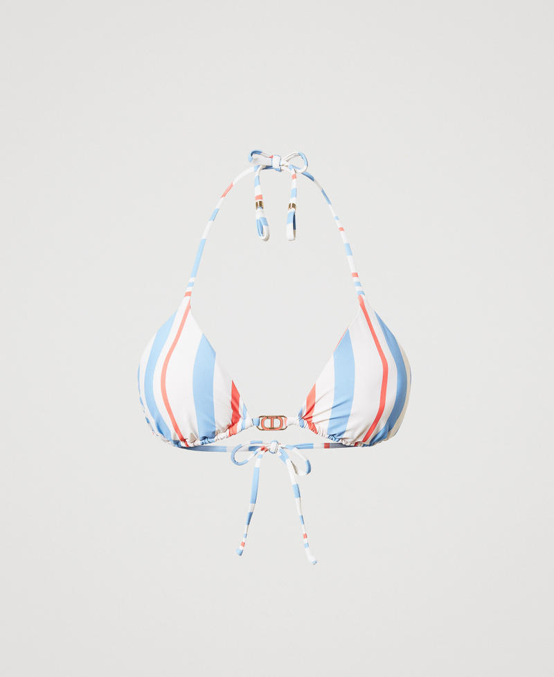 Striped triangle bikini top Sugar/Coral Sunset/Blue Topaz Stripes Woman 251LMMR22_12378_S0