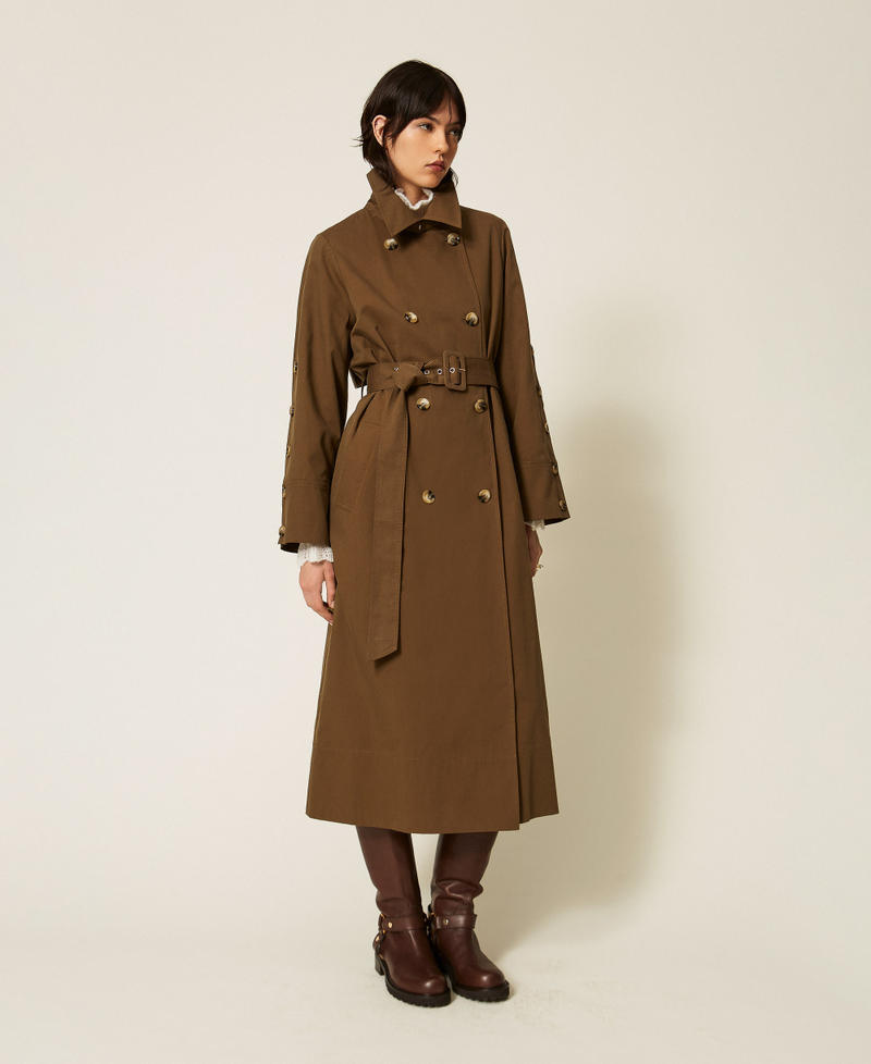 Trench in gabardina di misto cotone Verde Faggio Donna 262TP270A_12537_02