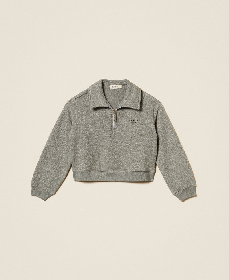 Sweatshirt with lurex and embroidered logo Dark Grey Melange Girl 262GJ2154_12839_S0
