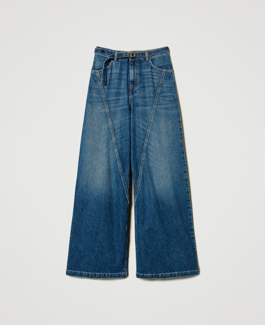 Wide leg jeans with Oval T belt "Mid Denim" Blue Woman 251TP2572_01611_S0