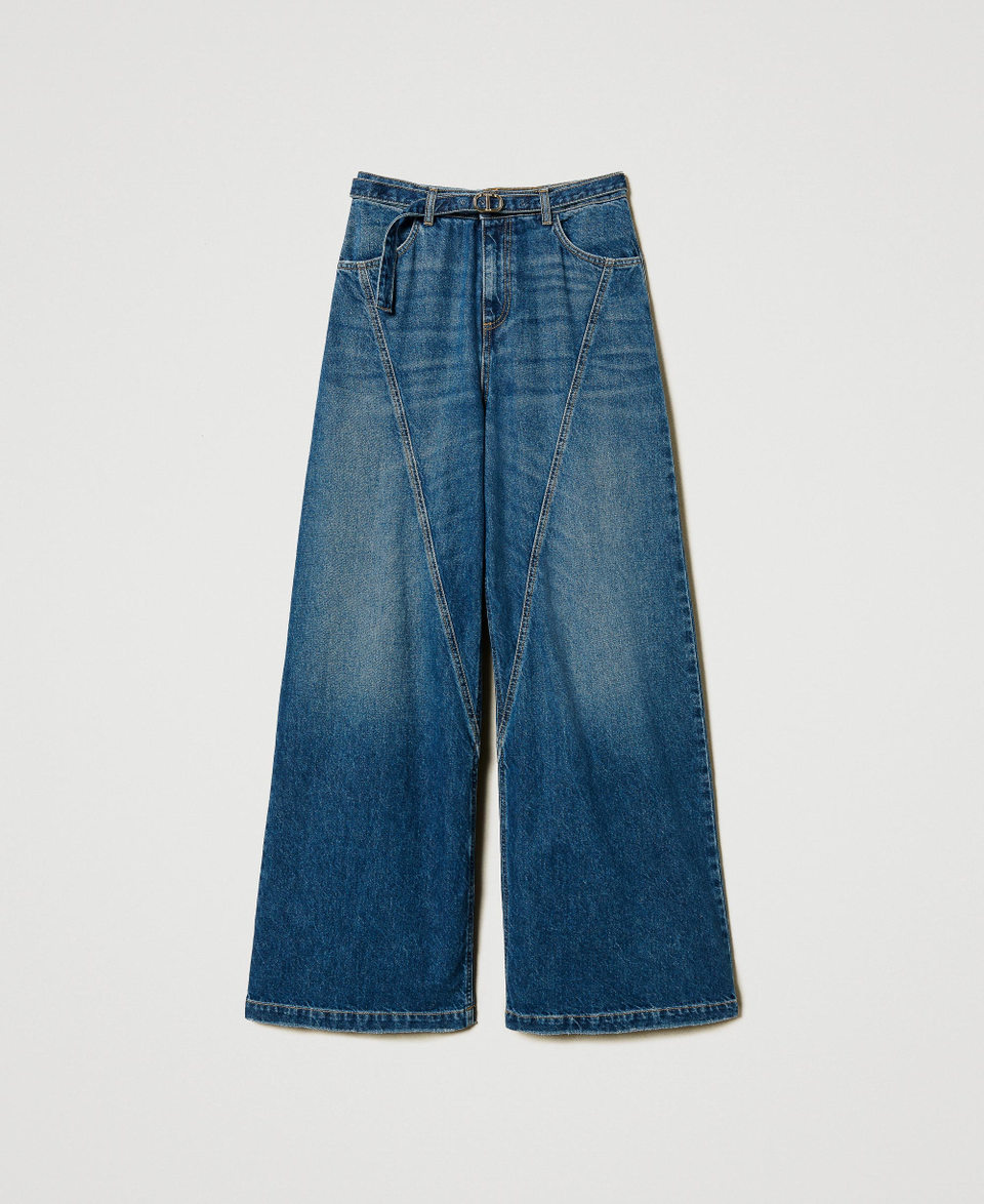 Wide leg jeans with Oval T belt "Mid Denim" Blue Woman 251TP2572_01611_S0