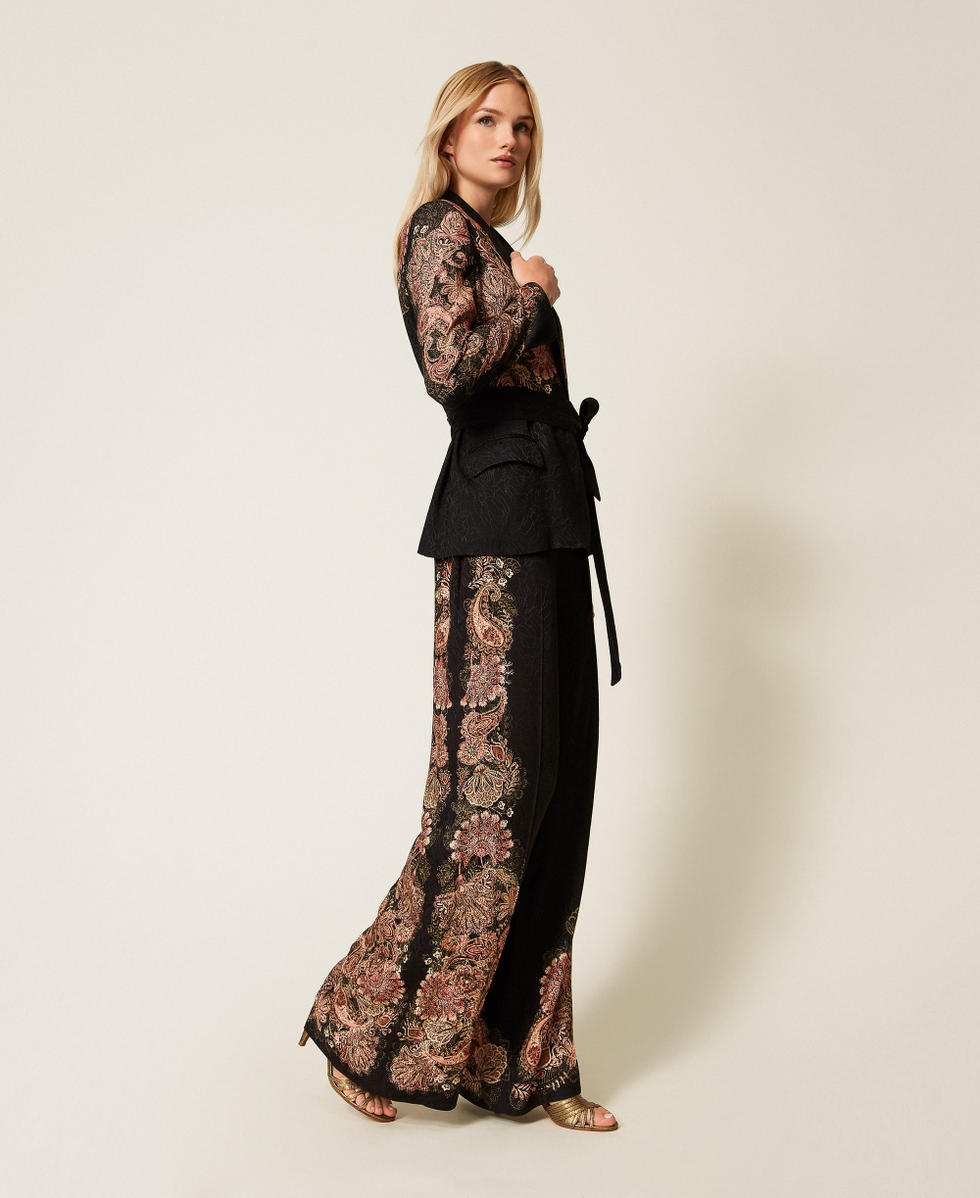 Jacquard palazzo trousers with print