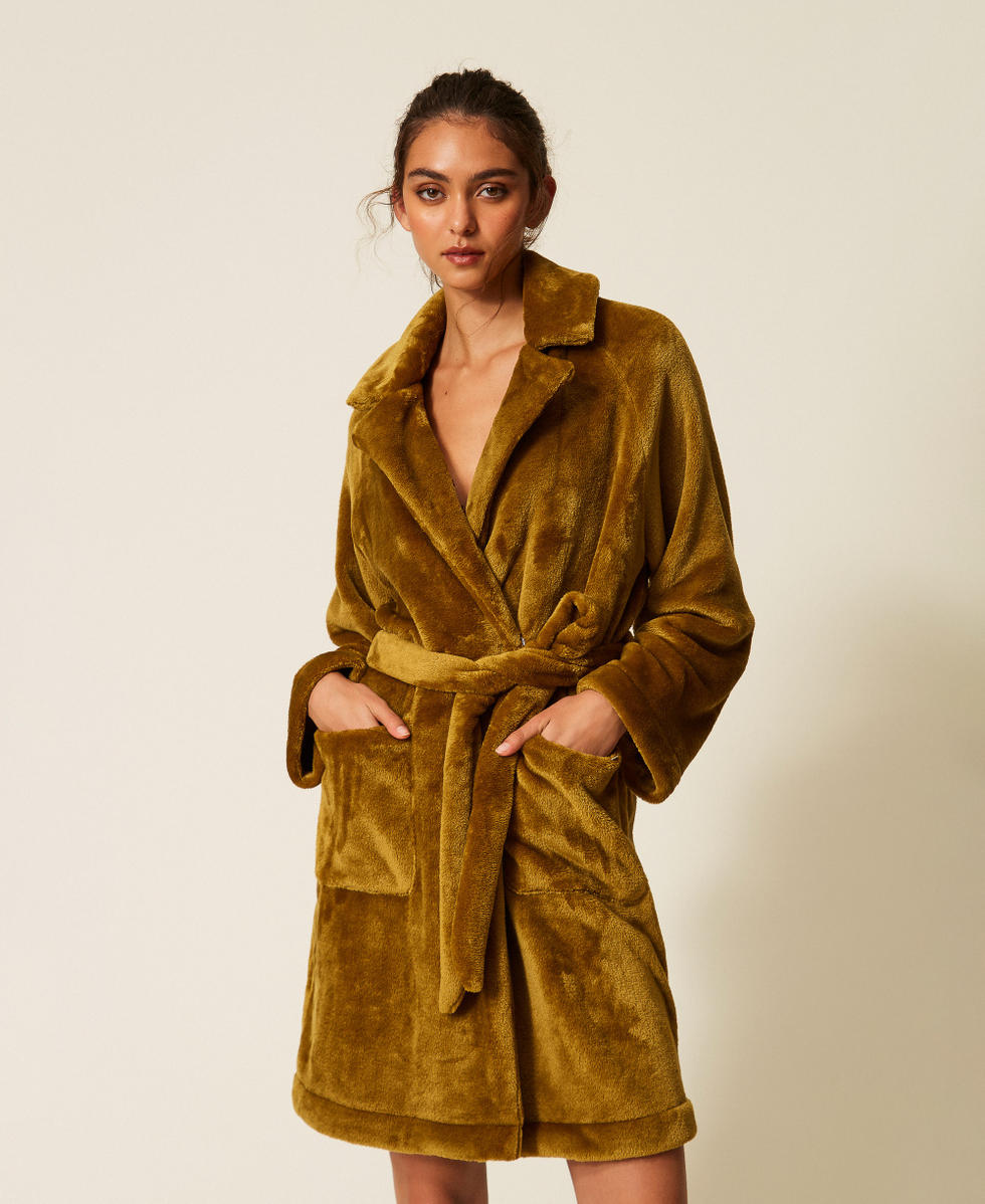 Faux fur dressing gown with belt Shiny Oil Woman 262LI2UAA_13450_02