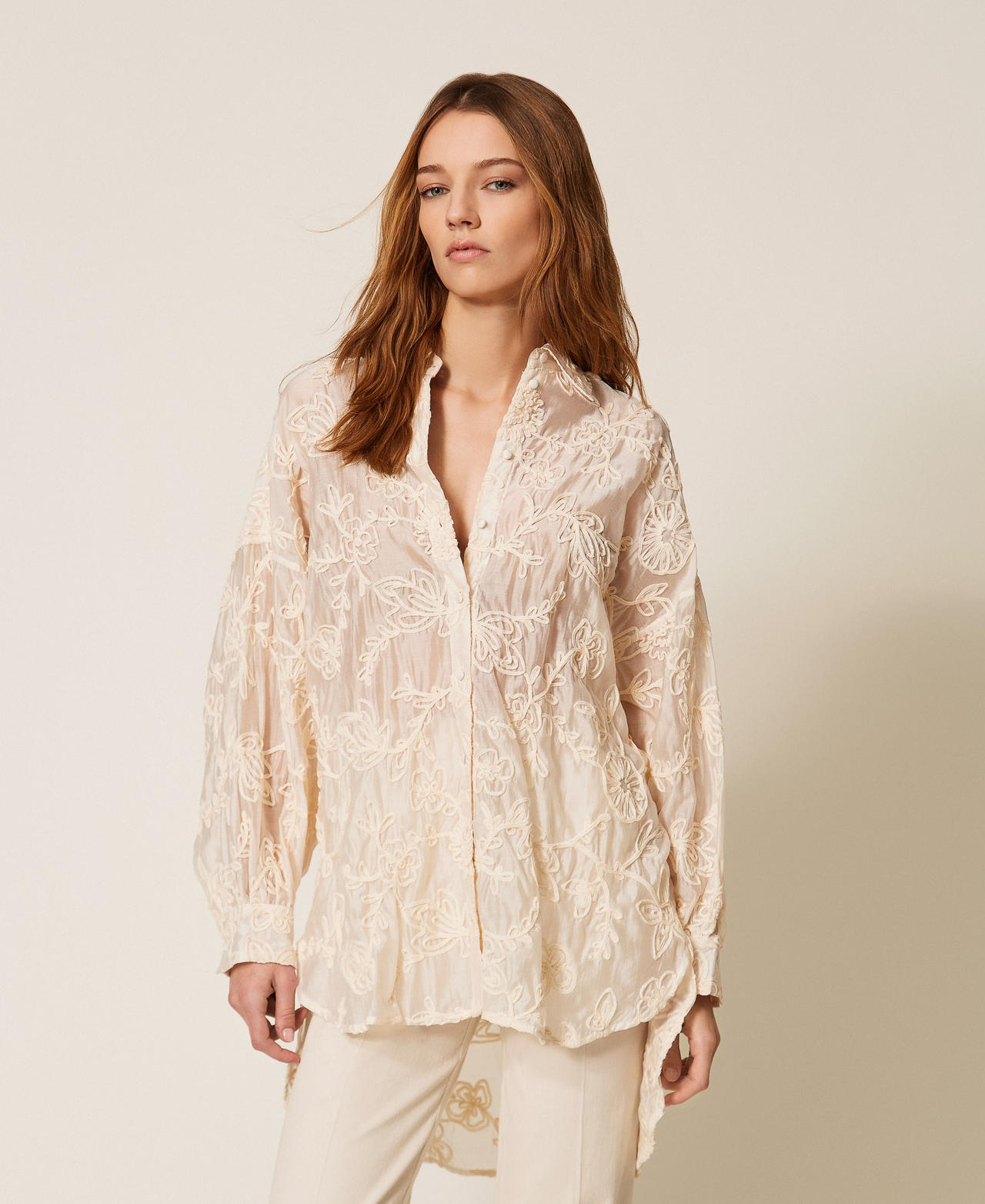 Muslin shirt with Cornely embroidery Parchment White Woman 261LB2UFF_00461_02