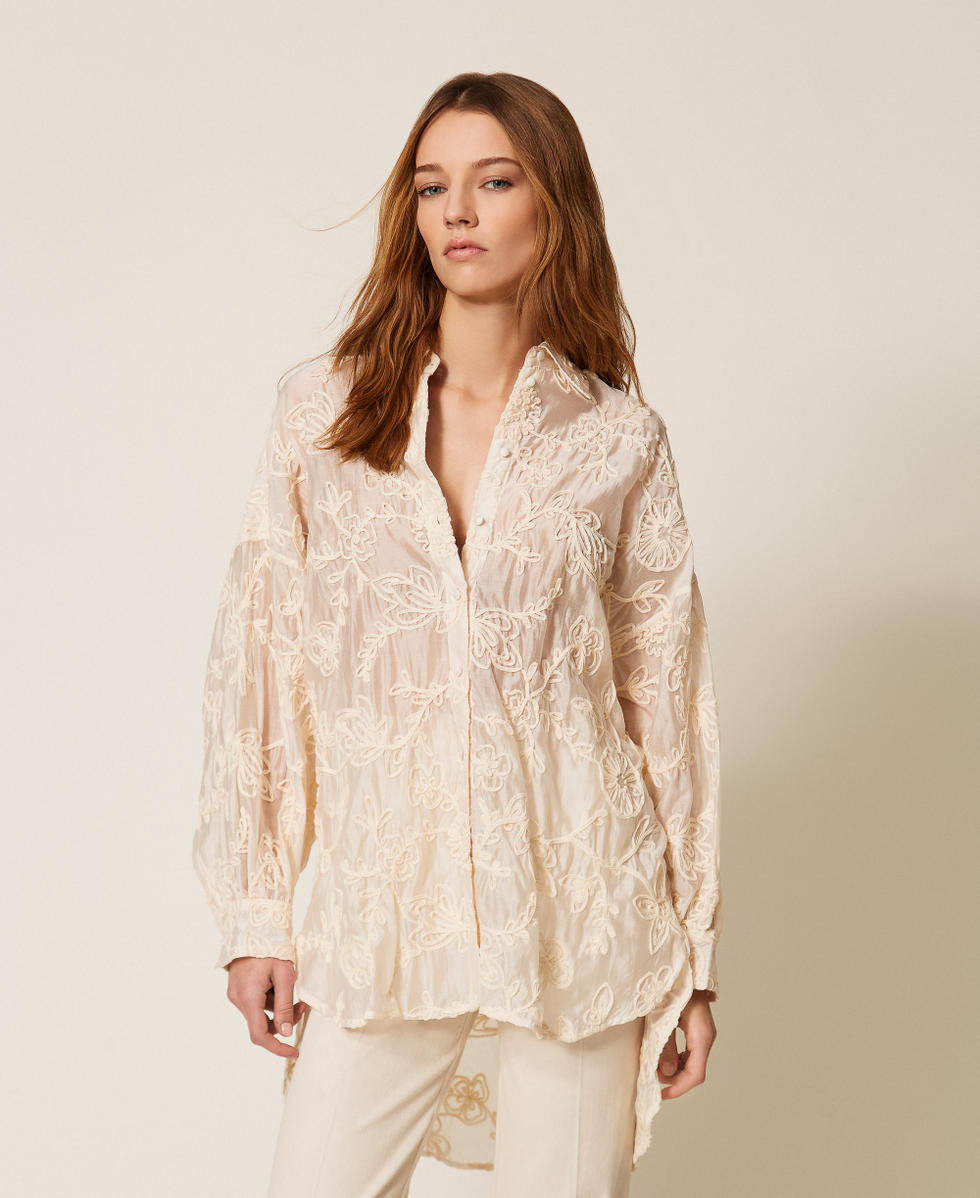 Muslin shirt with Cornely embroidery Parchment White Woman 261LB2UFF_00461_02