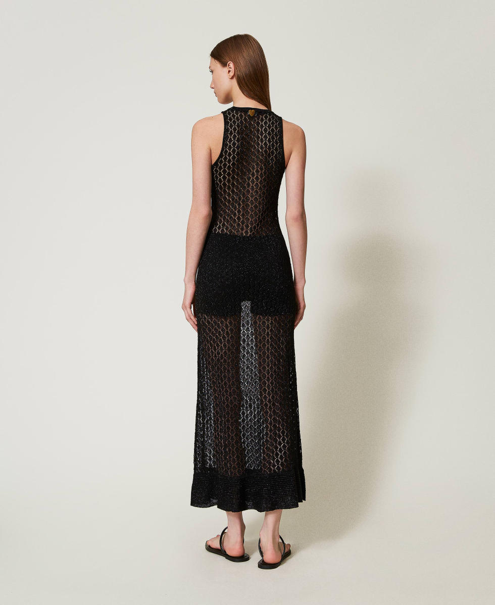 Robe longue en maille point filet et lurex Noir Femme 251LB3ABB_00006_03