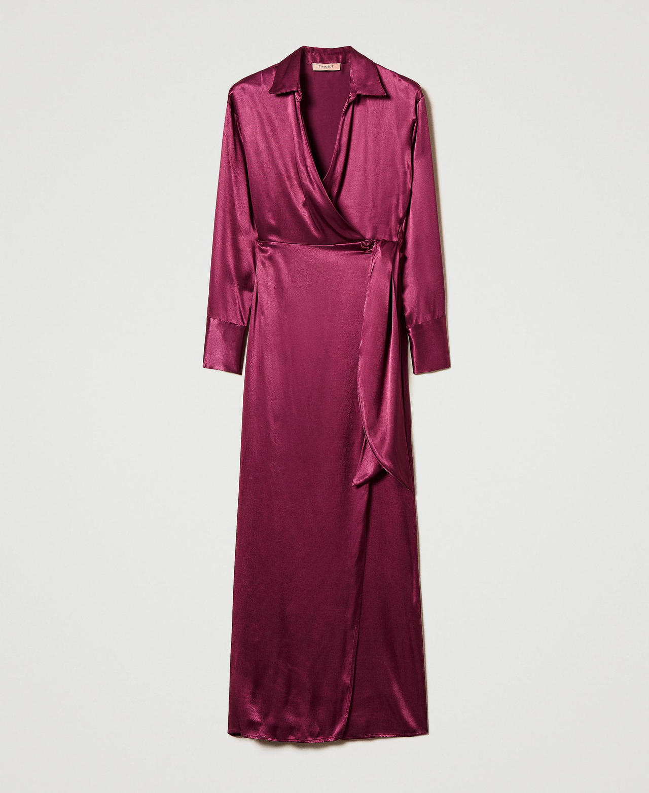 Satin long sleeve wrap dress cheap
