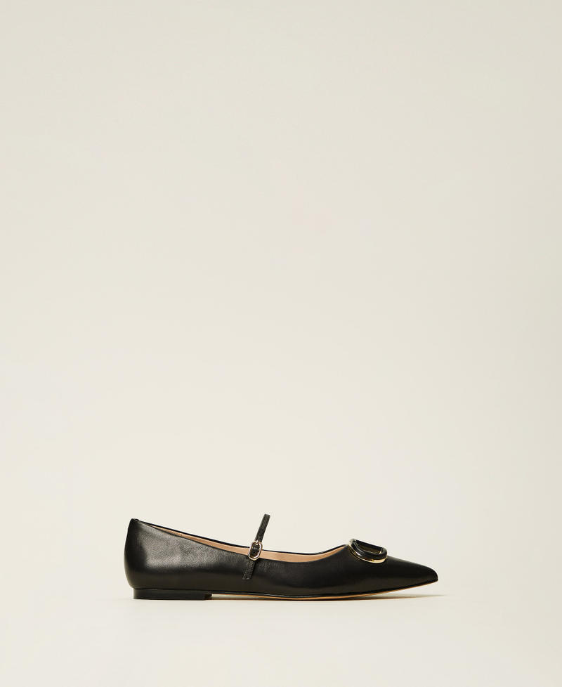 Ballerine in pelle con Oval T Nero Donna 251TCP064_00006_01