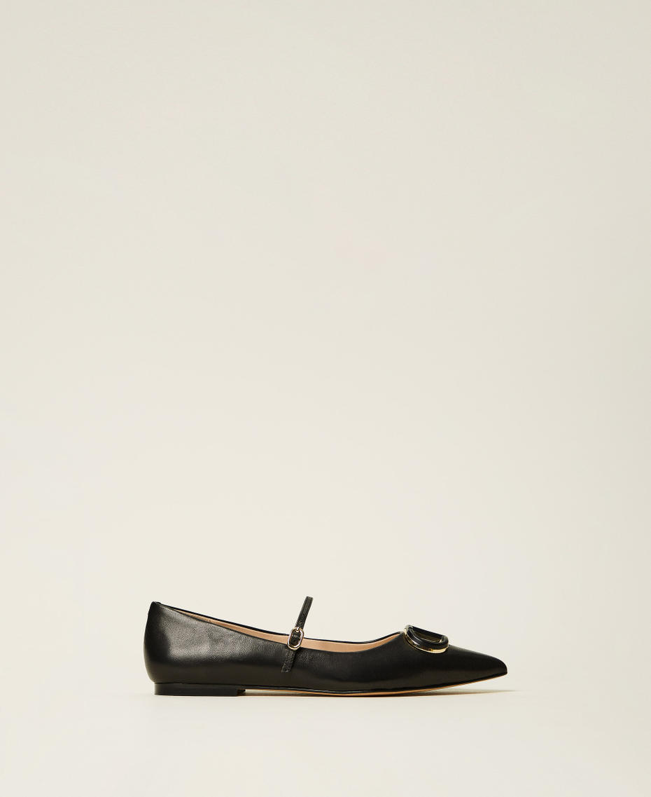 Ballerine in pelle con Oval T Nero Donna 251TCP064_00006_01