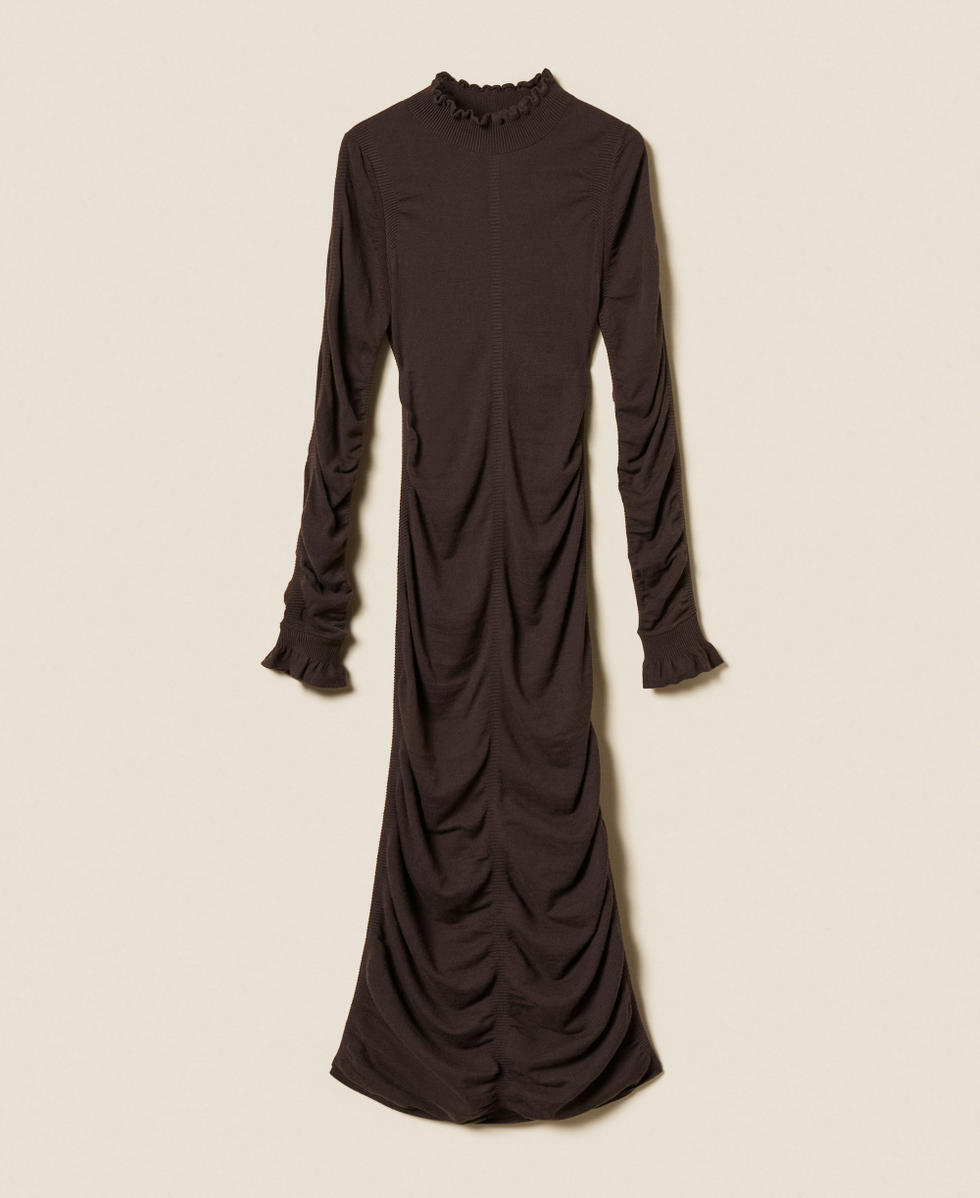 Long knit dress with gathering Black Chocolate Woman 252TT3152_11054_S0