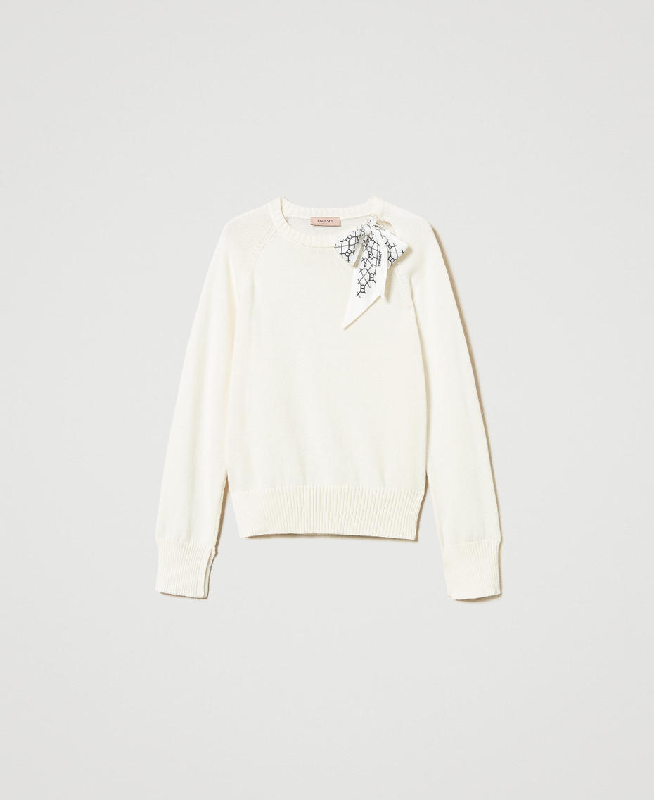 Jumper with logoed foulard Two-tone Snow/Snow Oval T Print/Black Woman 251TP3210_12338_S0