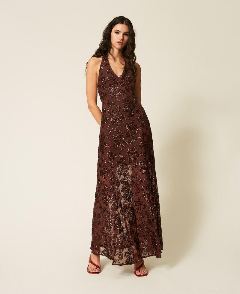 Robe longue en tulle avec sequins Marron &laquo;&thinsp;Bitter Chocolate&thinsp;&raquo; Femme 261AT2145_11504_01