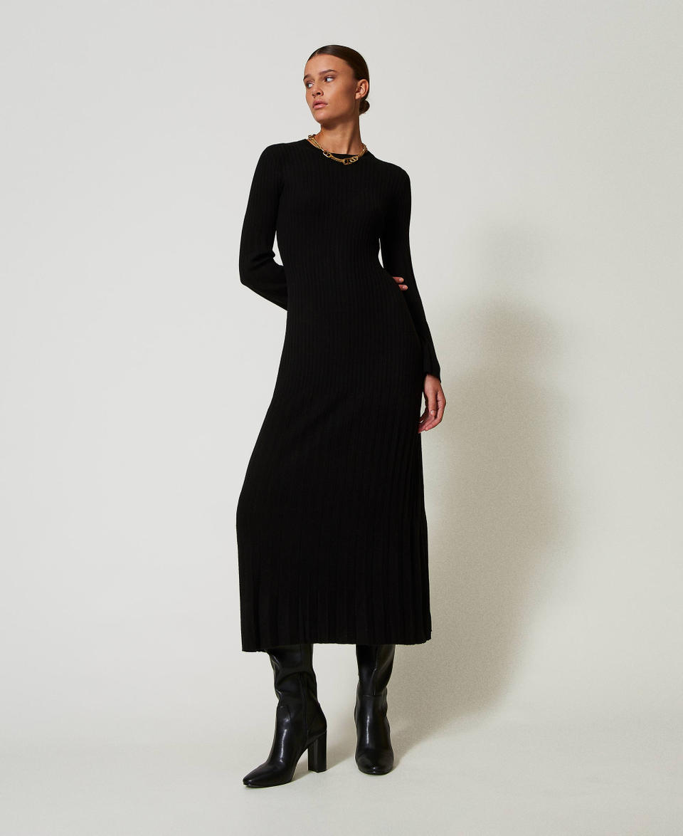 Twin Set Abito lungo in maglia a coste con apertura
