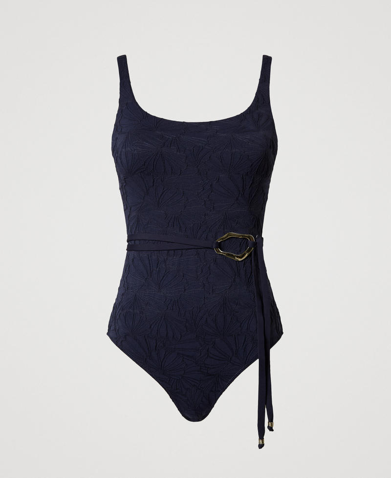 Jacquard one-piece swimsuit with belt Classic Blue Woman 251LMMB00_11956_S0