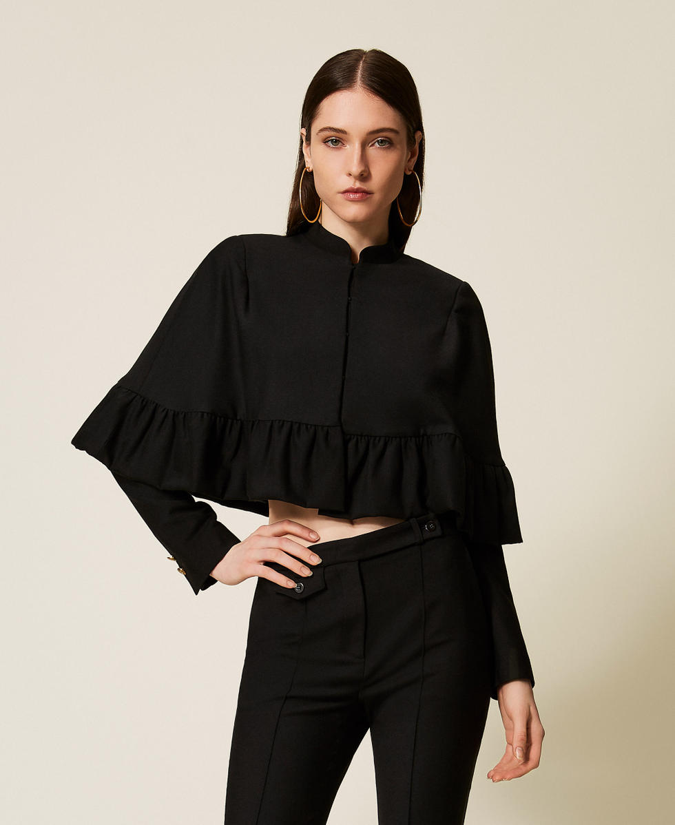 Cape-Jacke aus Wollmischung Schwarz Frau 252TS2062_00006_01