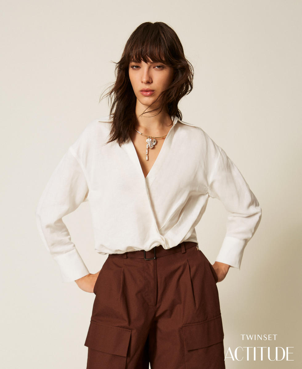 Linen blend crossover shirt Milk Woman 261AP2325_12577_PA